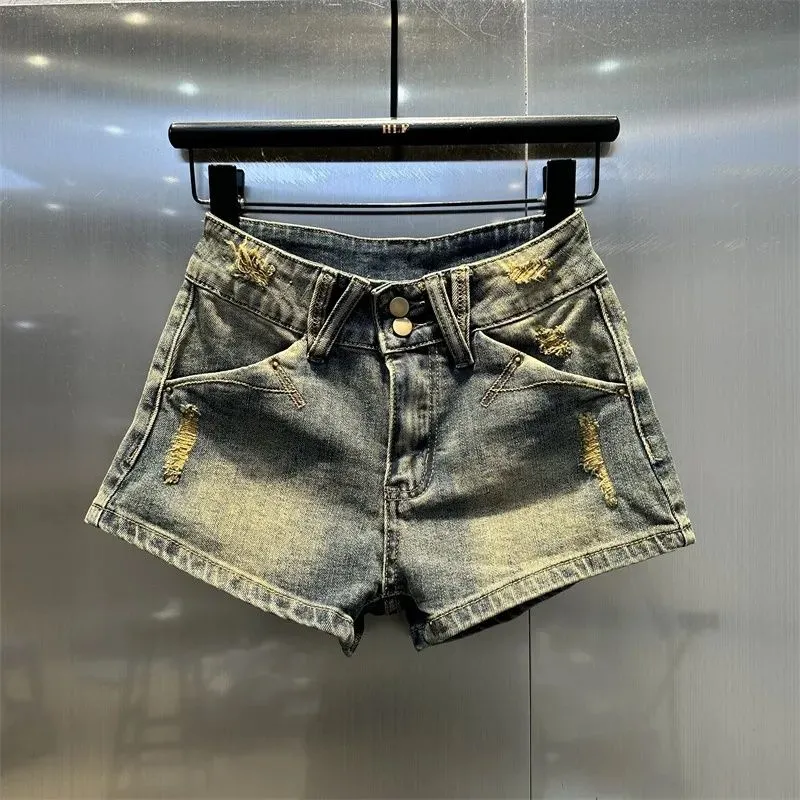 Shorts Denim Frayed - Retro Sexy Frayed Design Denim Shorts