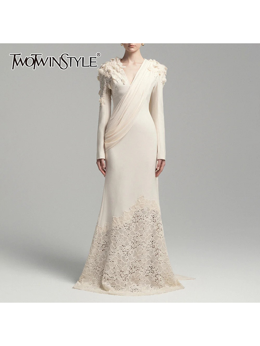 Linen Dress Wrap - TWOTWINSTYLE Solid Spliced Sequins Temperament Dresses
