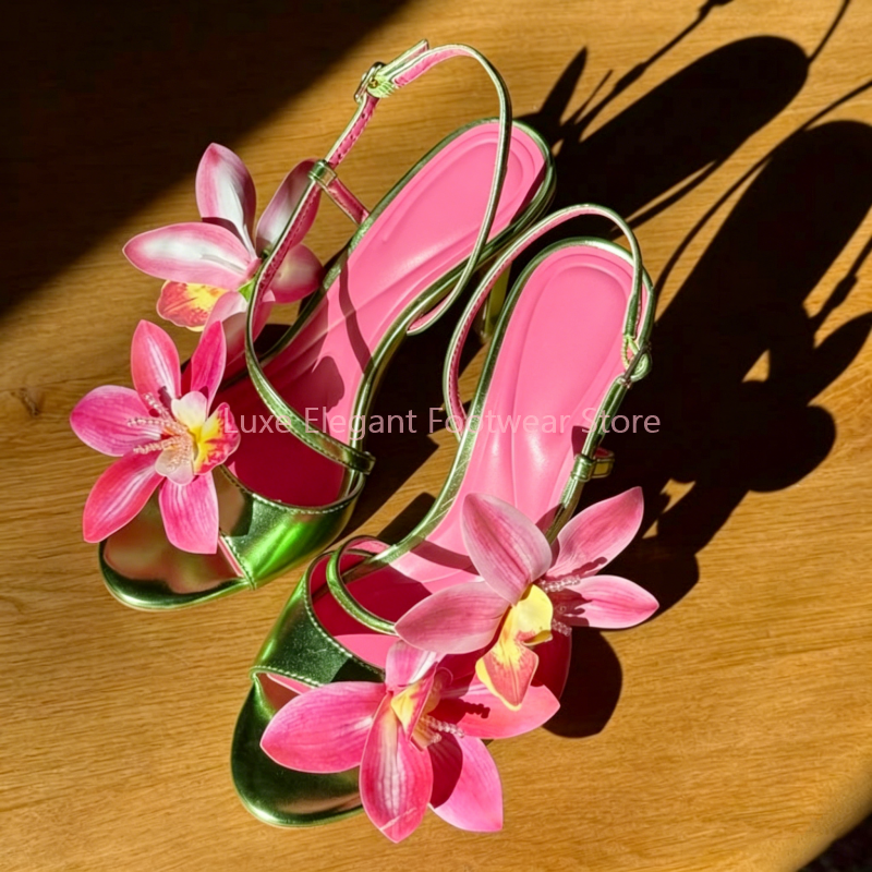 Red Flower Decor Back Strap Ho - Sandal Strappy Heeled avis et prix