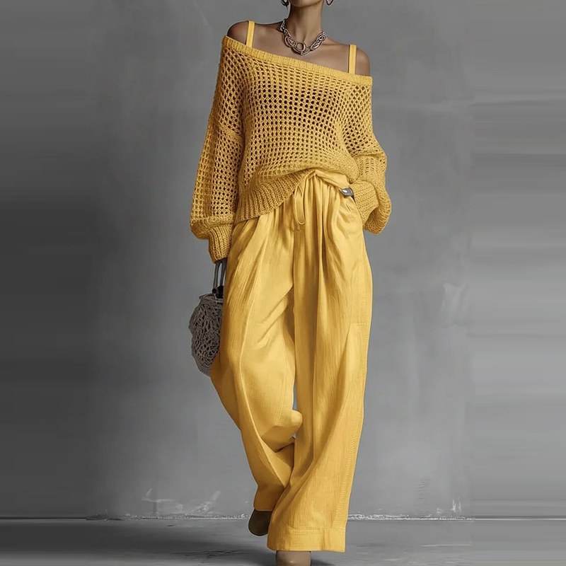 Fashion Solid One Shoulder Lon - Linen Pant Wide avis et prix