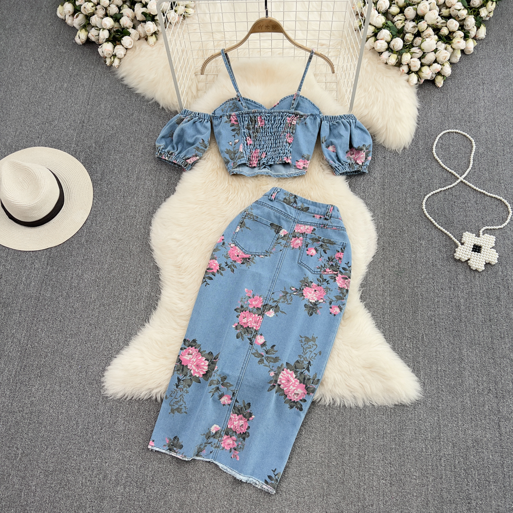 Fashion Floral Print Denim Ski - Romper Floral Print avis et prix
