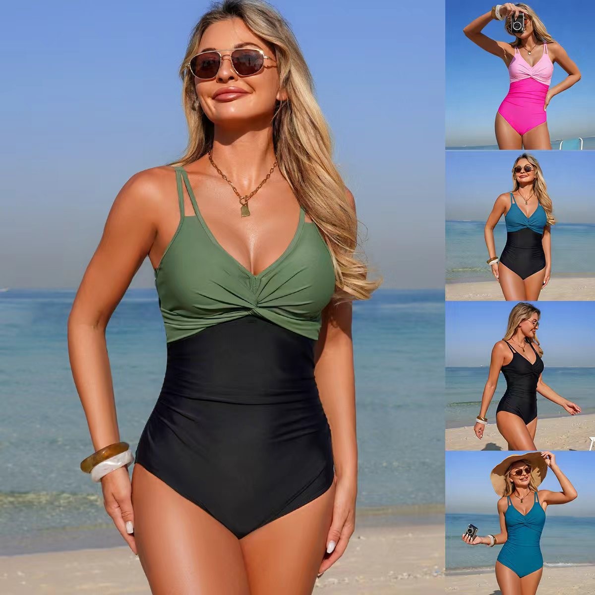 V Neck Twist Front One Piece S - Swimsuit Bikini Ruched avis et prix