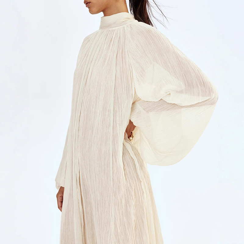 Ladies O-neck Long Sleeved Ple - Linen Dress Wrap avis et prix