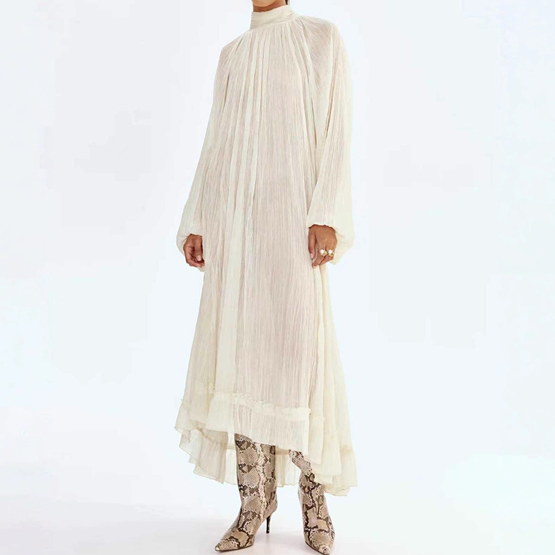 Ladies O-neck Long Sleeved Ple - Linen Dress Wrap avis et prix