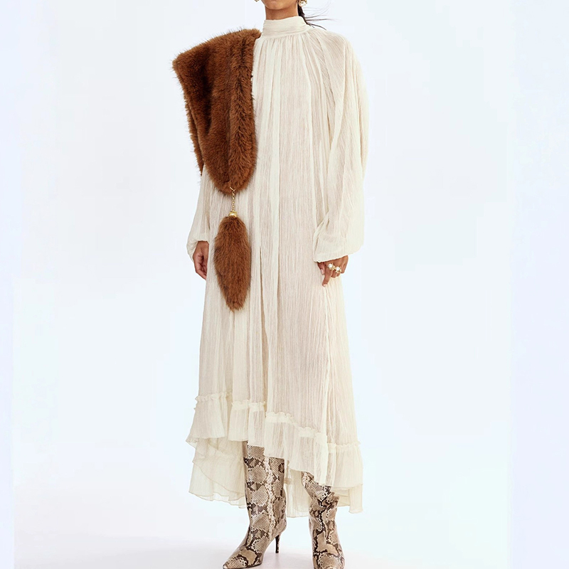 Ladies O-neck Long Sleeved Ple - Linen Dress Wrap avis et prix