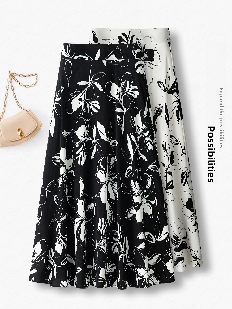 Summer Thin High Waist A-Line  - Midi Skirt Floral avis et prix