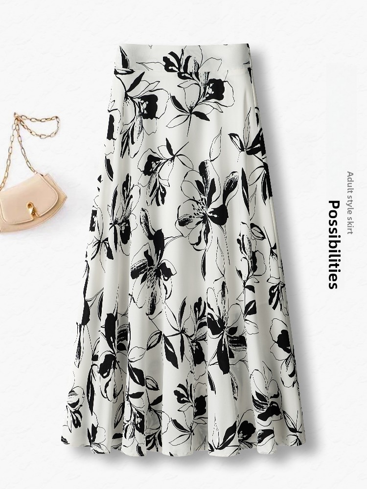 Summer Thin High Waist A-Line  - Midi Skirt Floral avis et prix