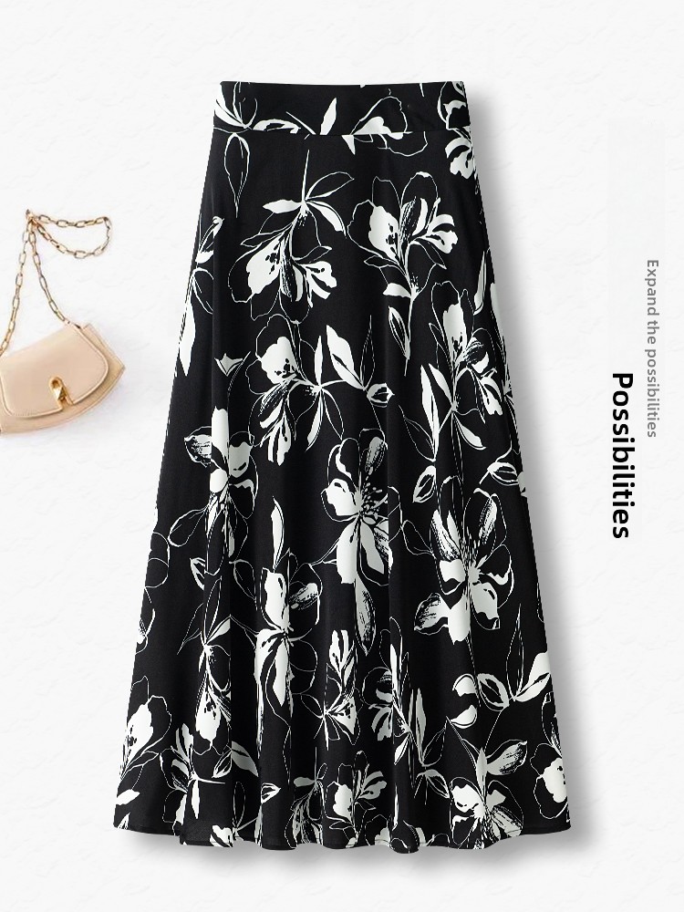 Summer Thin High Waist A-Line  - Midi Skirt Floral avis et prix