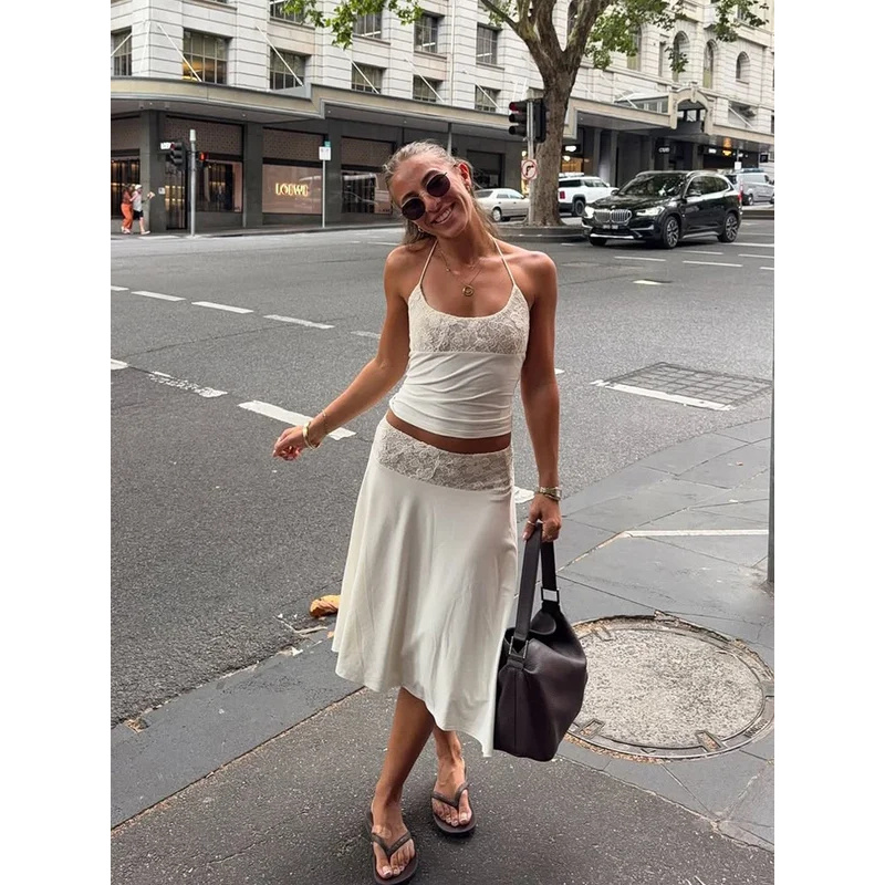 Sexy Lace Patchwork Sling Top  - Maxi Dress Halter avis et prix