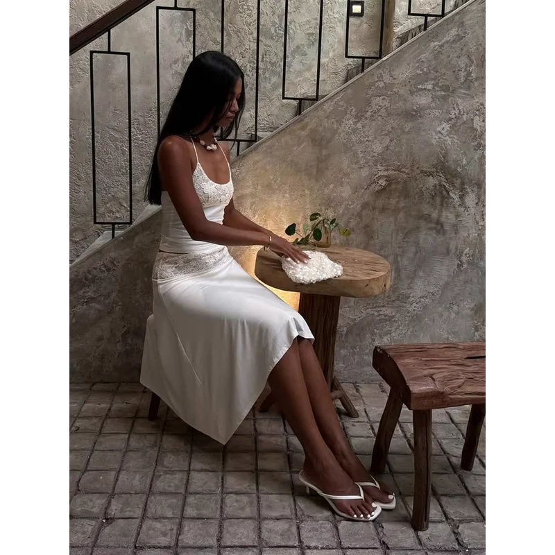 Sexy Lace Patchwork Sling Top  - Maxi Dress Halter avis et prix