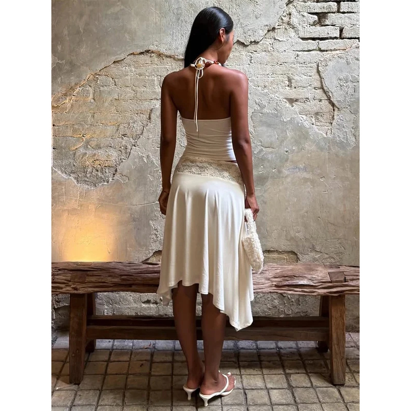 Sexy Lace Patchwork Sling Top  - Maxi Dress Halter avis et prix
