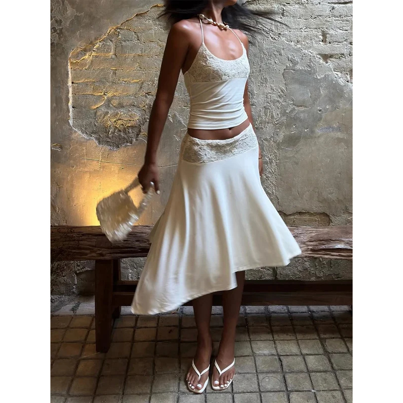 Sexy Lace Patchwork Sling Top  - Maxi Dress Halter avis et prix