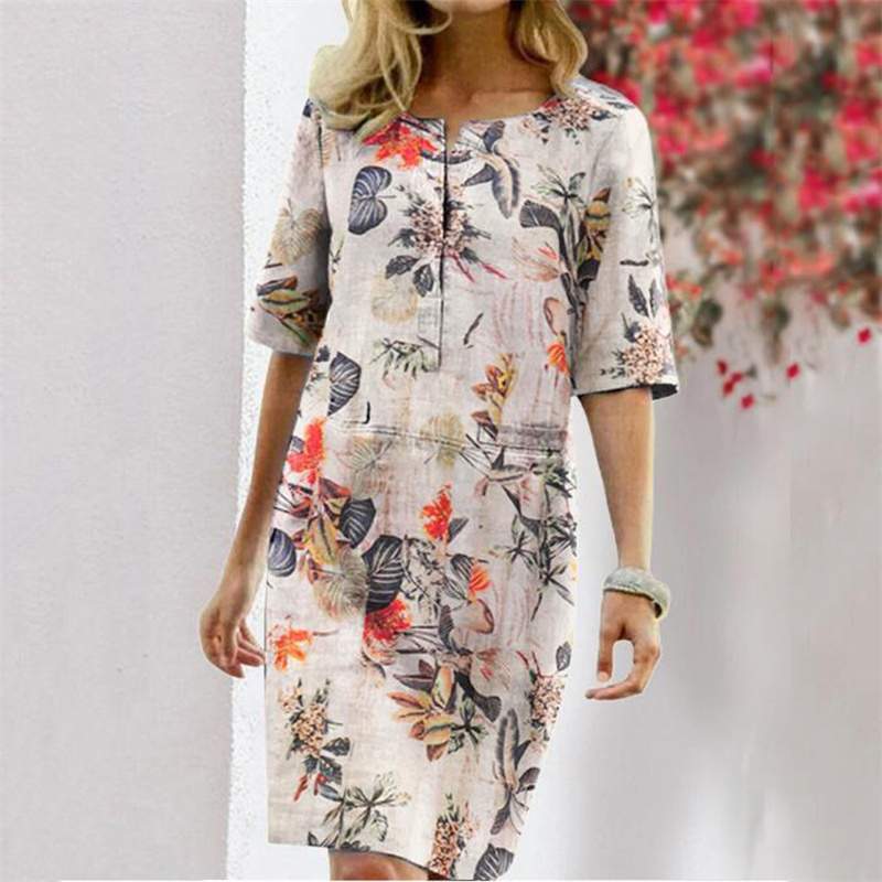 Summer Cotton Linen Printed Wo - Linen Dress Wrap avis et prix