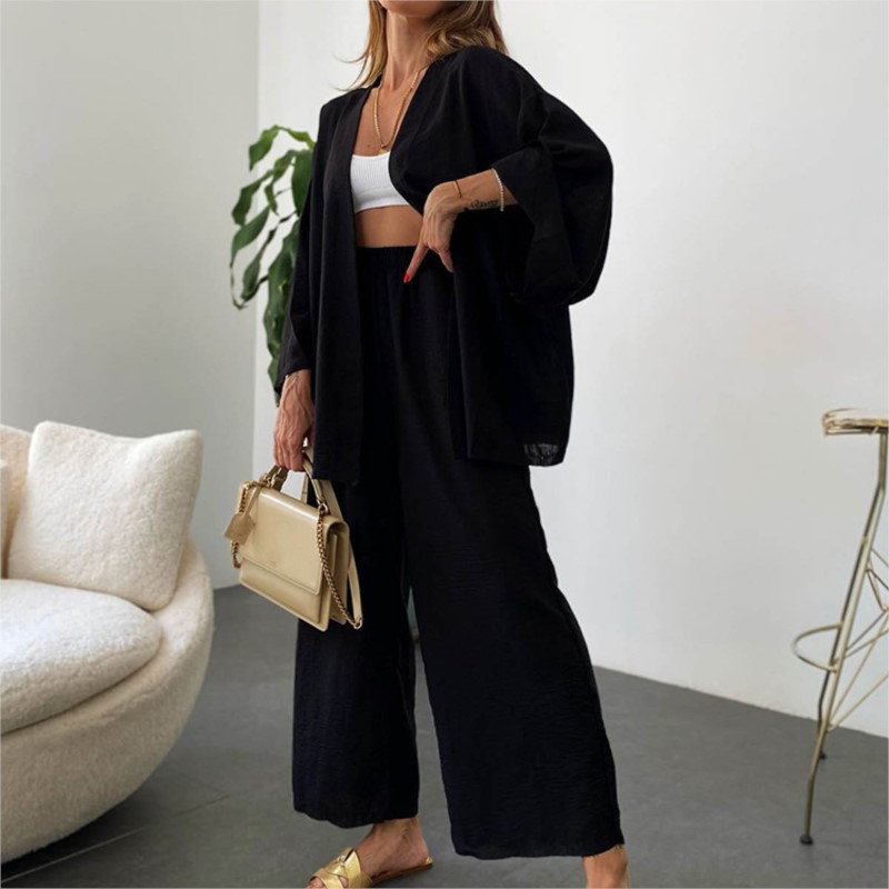 Women's Linen Trouser Suit Wit - Linen Pant Wide avis et prix