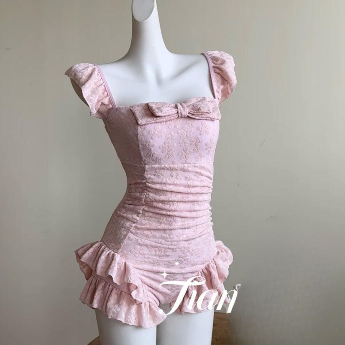 Swimsuit Women Pink Jacquard F - Swimsuit Bikini Ruched avis et prix