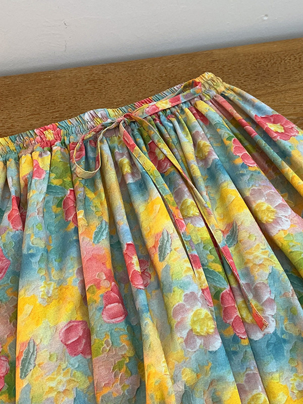 Retro Artistic Large Size A-Li - Midi Skirt Floral avis et prix