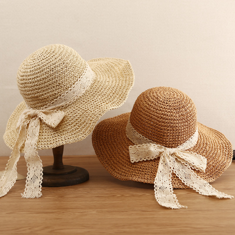 Lace Bow Sun Hat Women Summer  - Hat Floppy Wide avis et prix