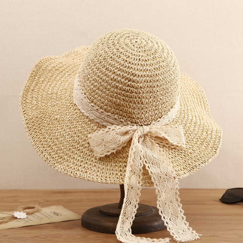 Lace Bow Sun Hat Women Summer  - Hat Floppy Wide avis et prix