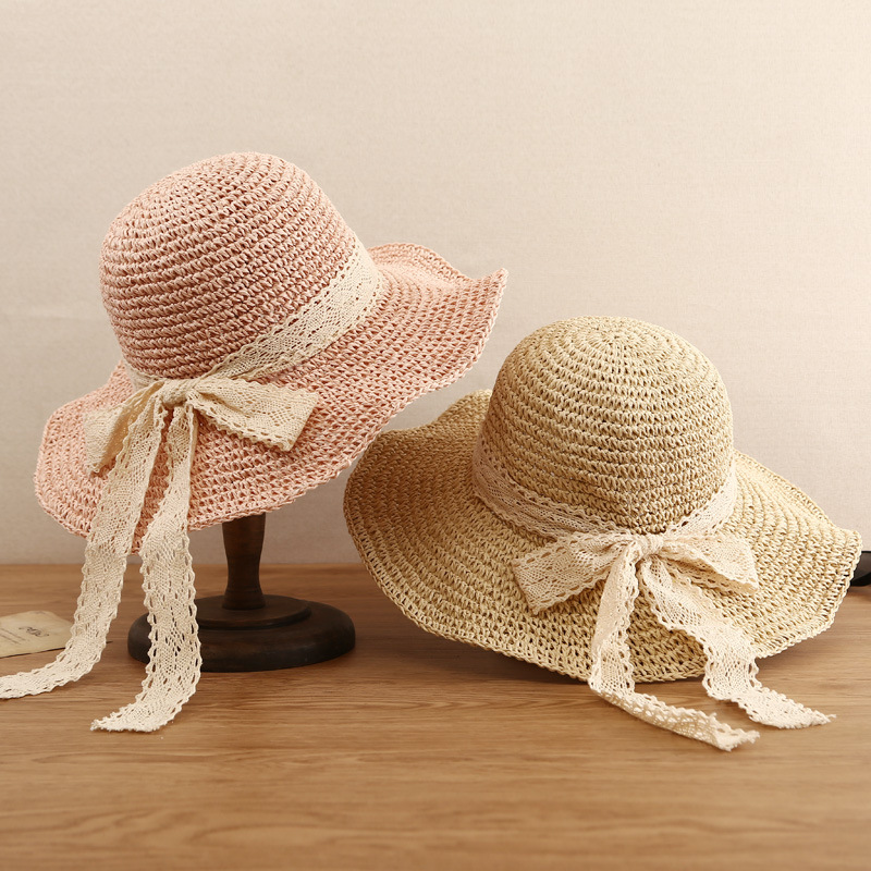Lace Bow Sun Hat Women Summer  - Hat Floppy Wide avis et prix