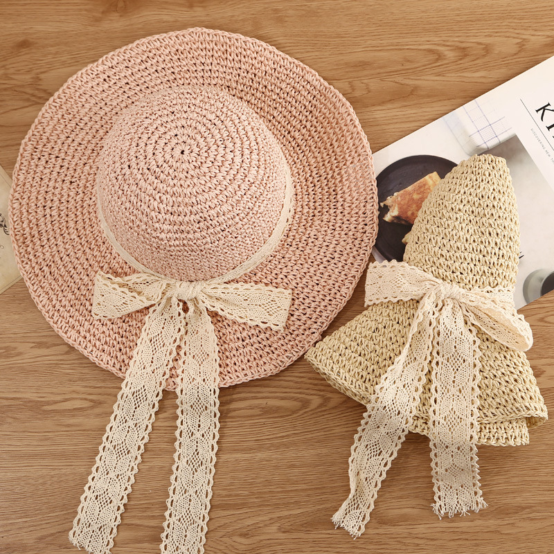 Lace Bow Sun Hat Women Summer  - Hat Floppy Wide avis et prix