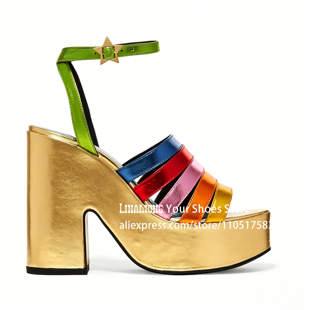 Multicolor Strappy Chunky Heel - Sandal Strappy Heeled avis et prix