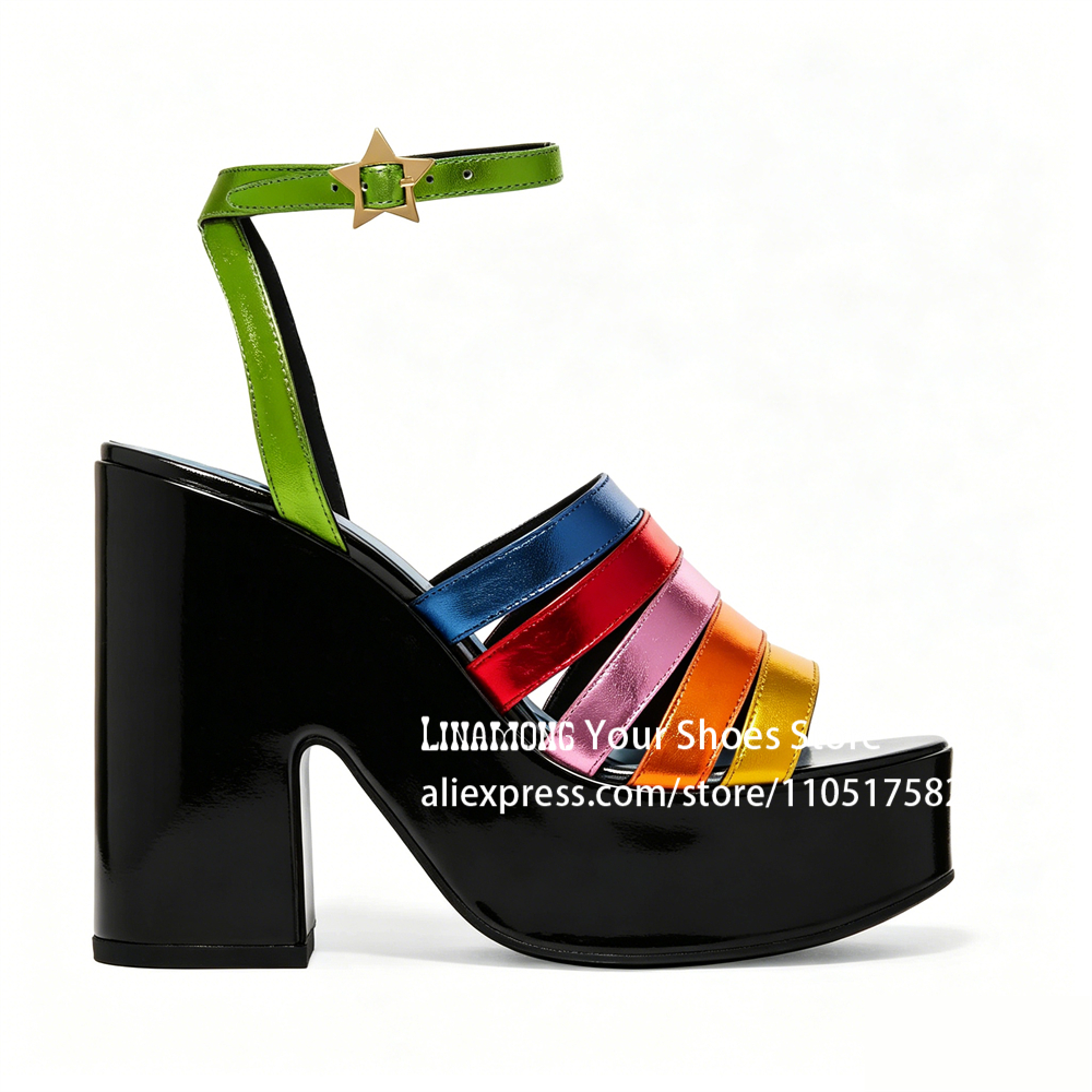 Multicolor Strappy Chunky Heel - Sandal Strappy Heeled avis et prix