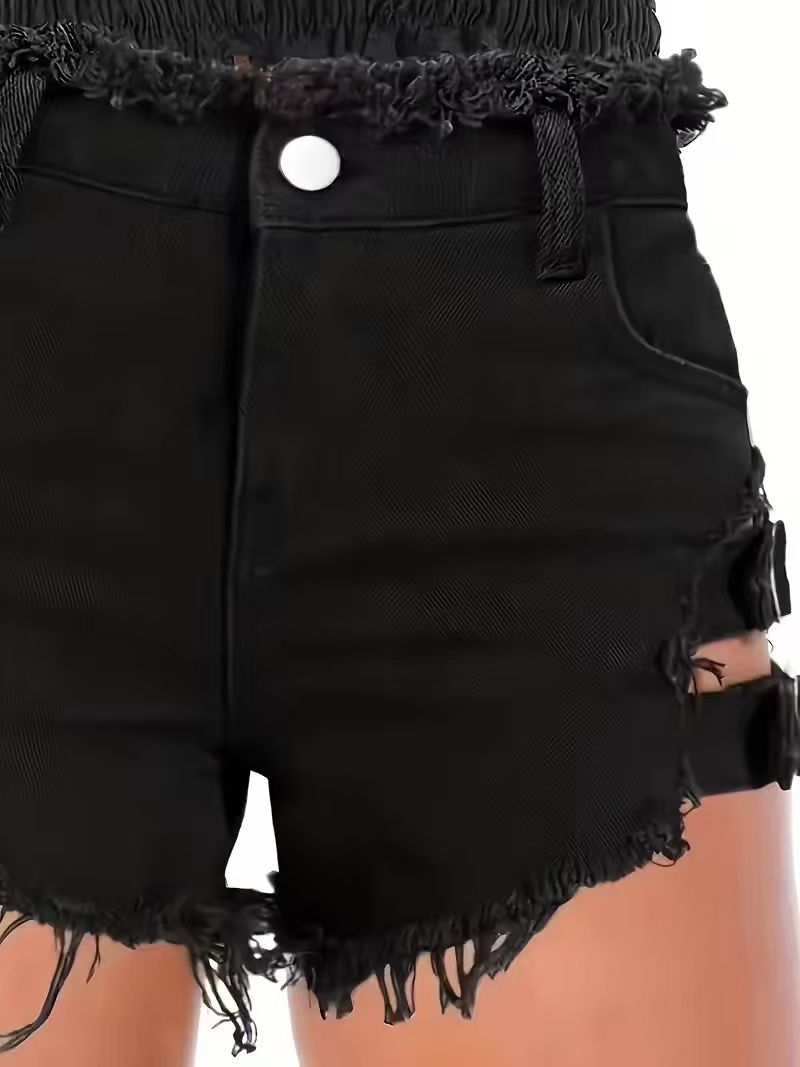 Women's Black Denim Shorts Low - Shorts Denim Frayed avis et prix