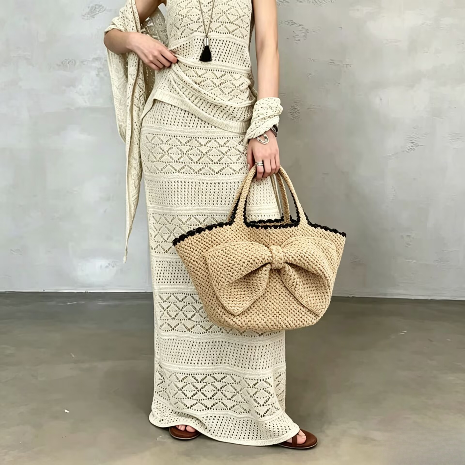 NEW raffia bow crochet handwov - Crochet Bag Raffia avis et prix
