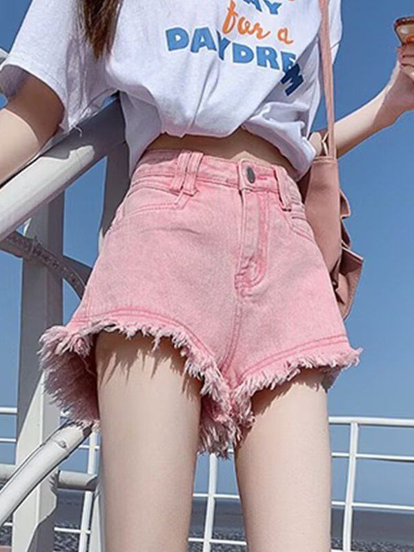 High Waist White Denim Shorts  - Shorts Denim Frayed avis et prix