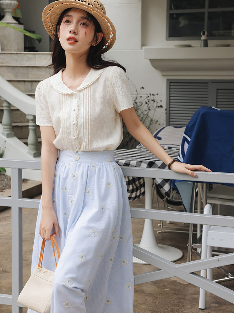 Vintage White Shirt Floral Emb - Midi Skirt Floral avis et prix