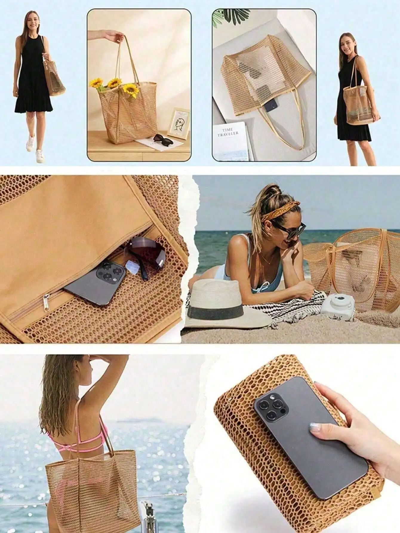 1pc Mesh Beach Tote Bag, Outdo - Tote Bag Beach avis et prix
