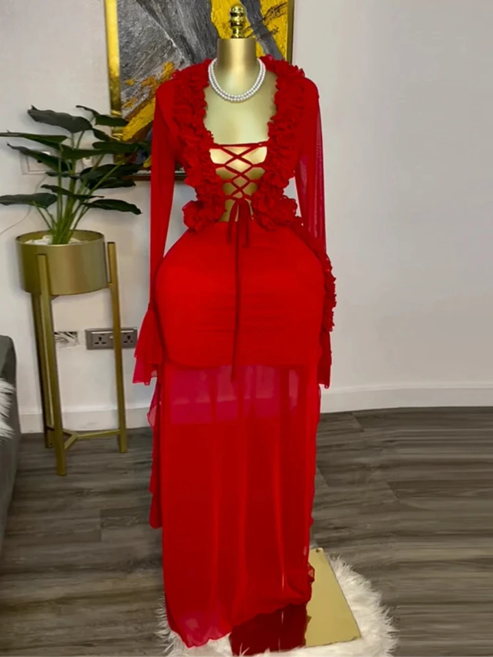 Fashion Women Set Mesh Full Sl - Crop Top Crochet avis et prix