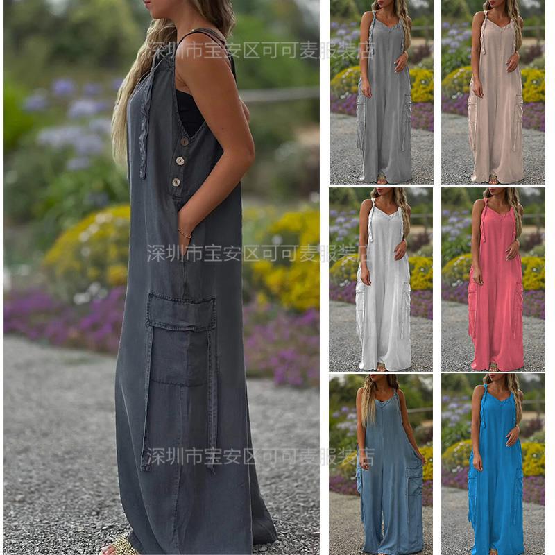 Loose Summer Jumpsuit Casual L - Jumpsuit Linen Relaxed avis et prix