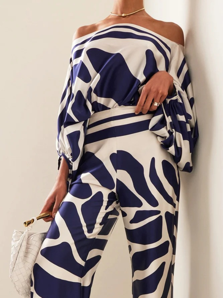 Women's Printed Satin 2-piece  - Blouse Off Shoulder avis et prix