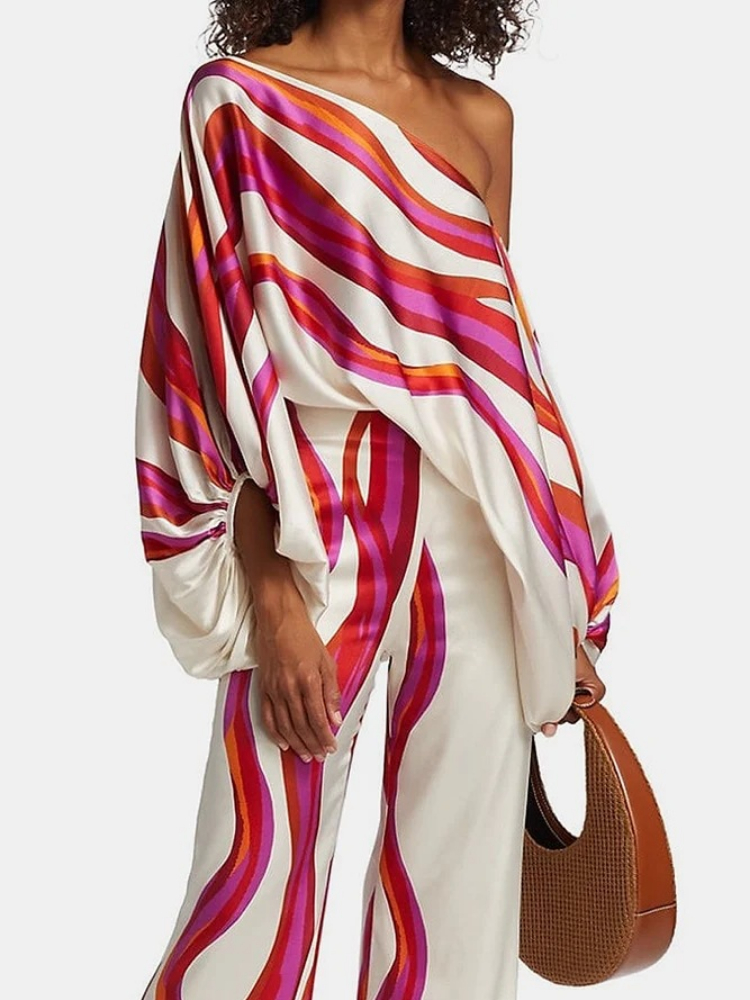 Women's Printed Satin 2-piece  - Blouse Off Shoulder avis et prix