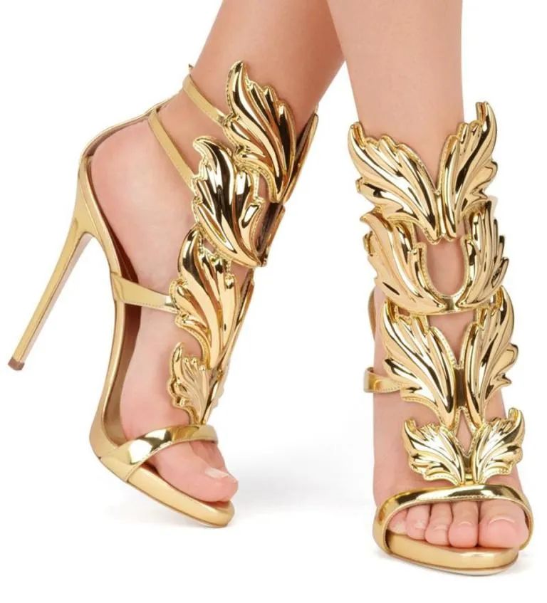 Golden Metal Wings Leaf Strapp - Sandal Strappy Heeled avis et prix