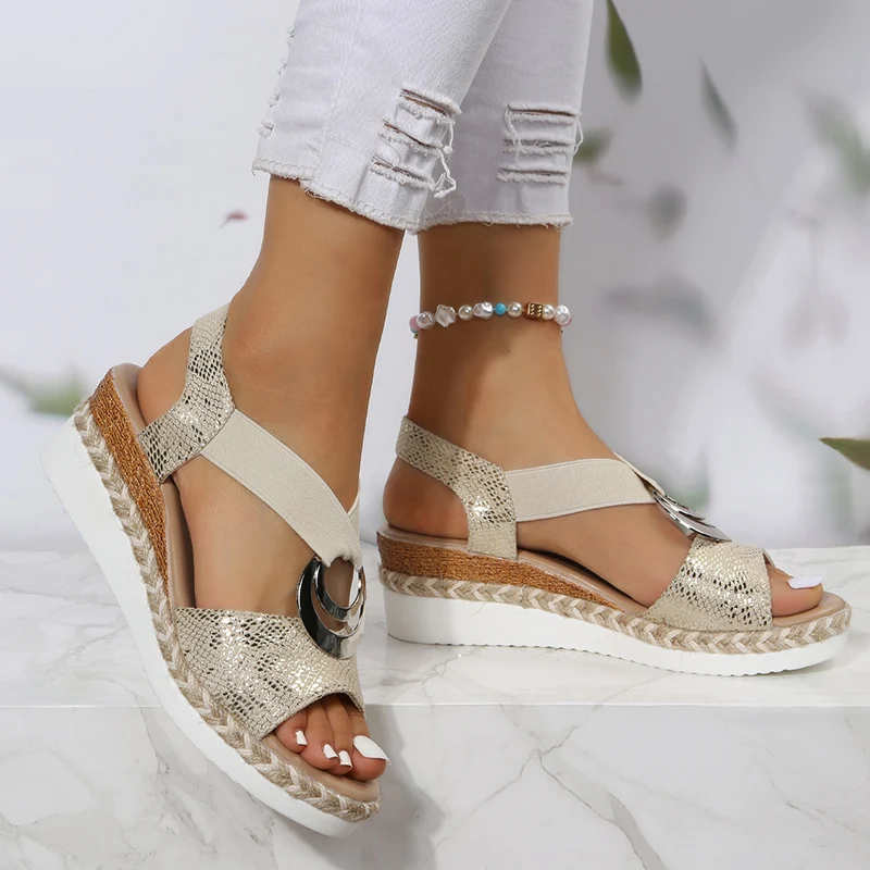 Metal Buckle Wedge Sandals for - Wedge Espadrille Women avis et prix