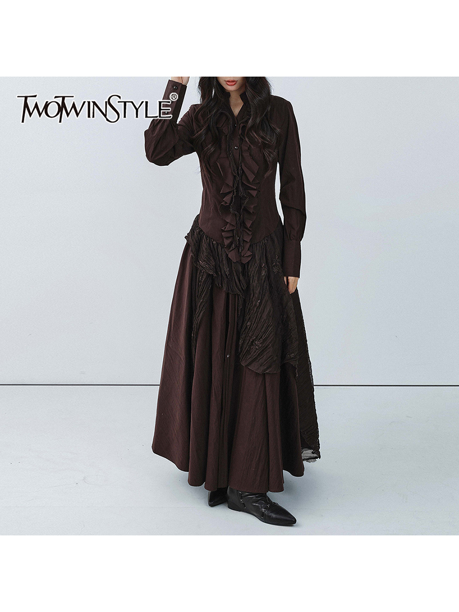TWOTWINSTYLE Brown Spliced Fol - Linen Dress Wrap avis et prix