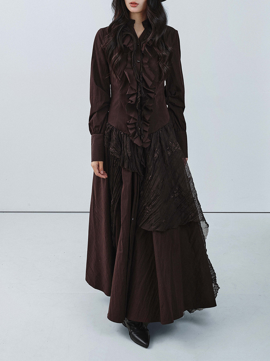TWOTWINSTYLE Brown Spliced Fol - Linen Dress Wrap avis et prix