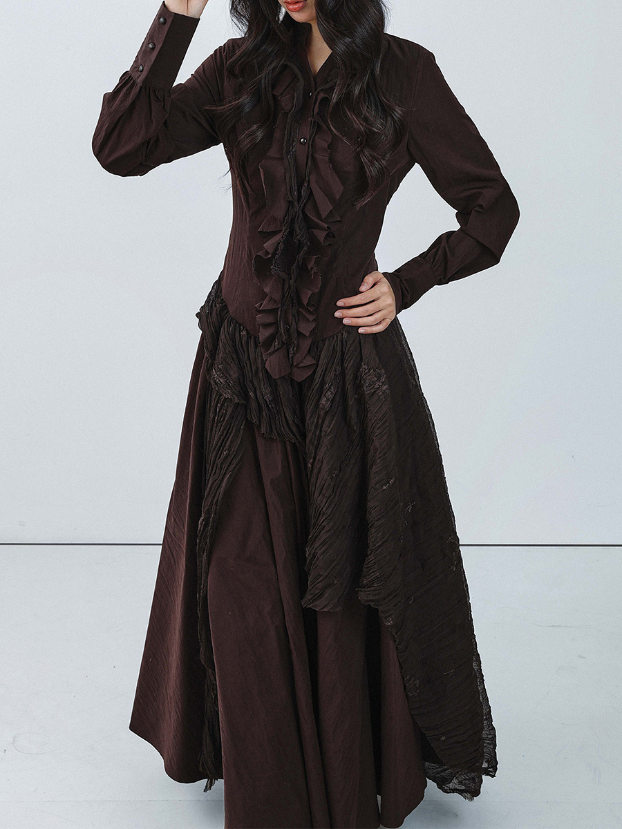 TWOTWINSTYLE Brown Spliced Fol - Linen Dress Wrap avis et prix