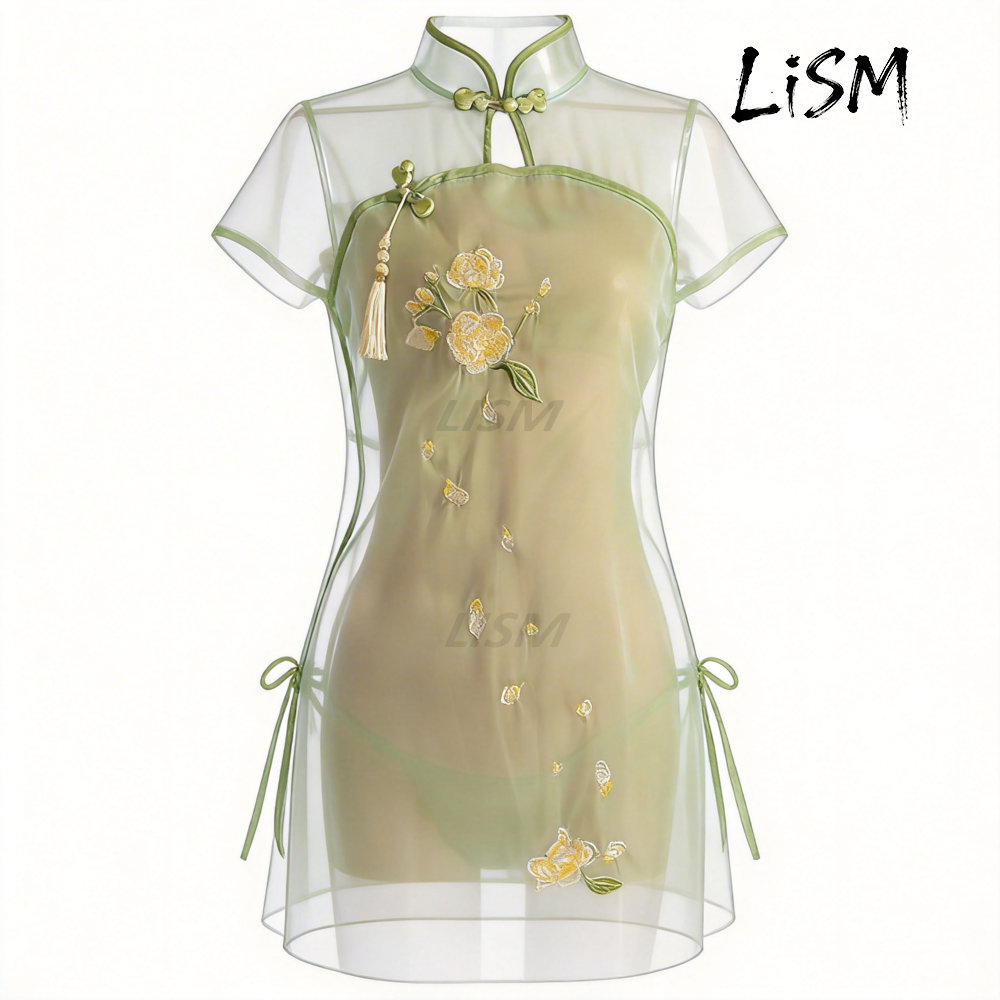 LiSM Women's Cheongsam Pajamas - Kimono Sheer Floral avis et prix