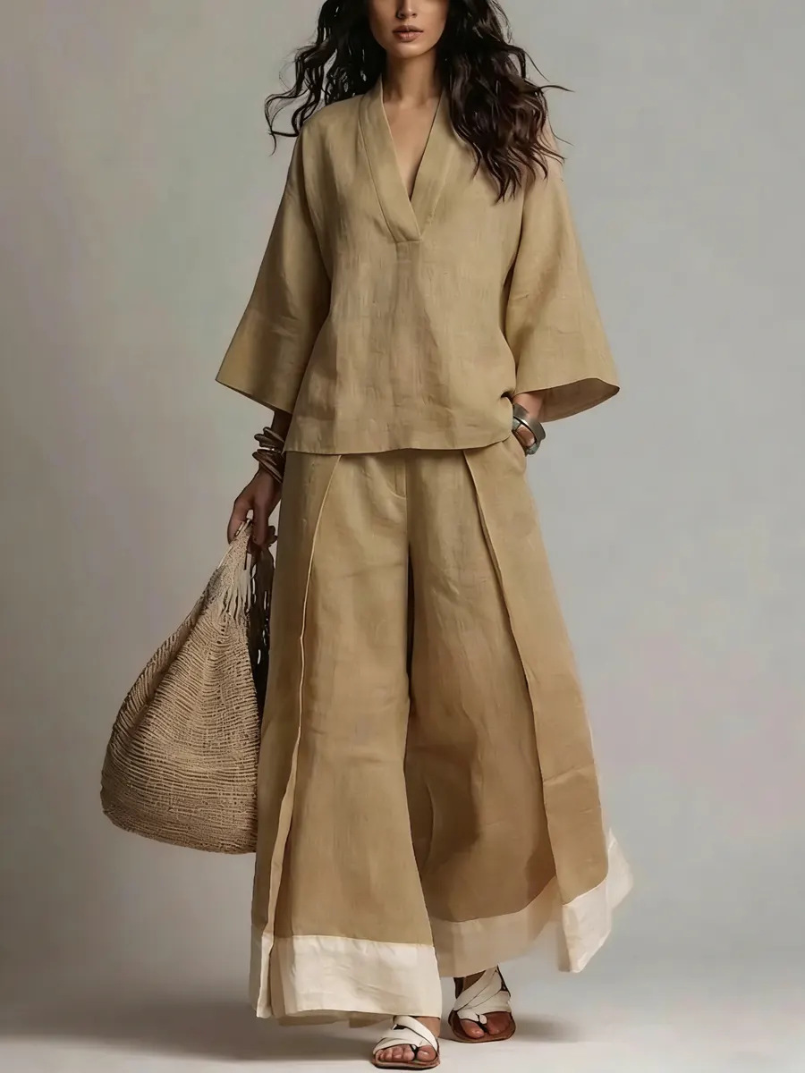 Summer Women V-neck Cotton Lin - Linen Pant Wide avis et prix