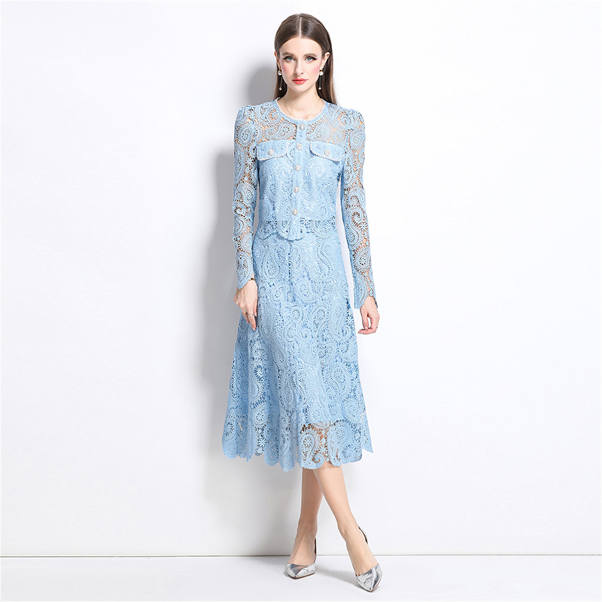 Spring Sweet Lace Flower Embro - Midi Skirt Floral avis et prix