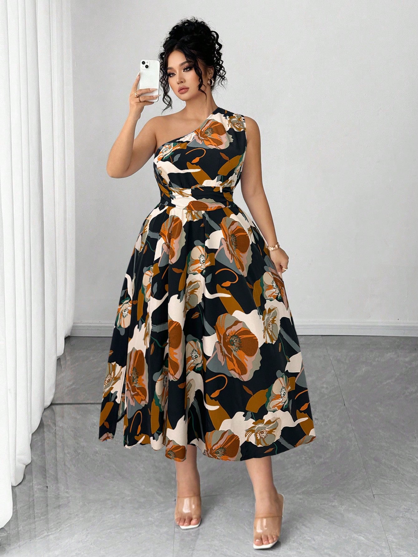 Asymmetrical One-Shoulder Flor - Midi Skirt Floral avis et prix