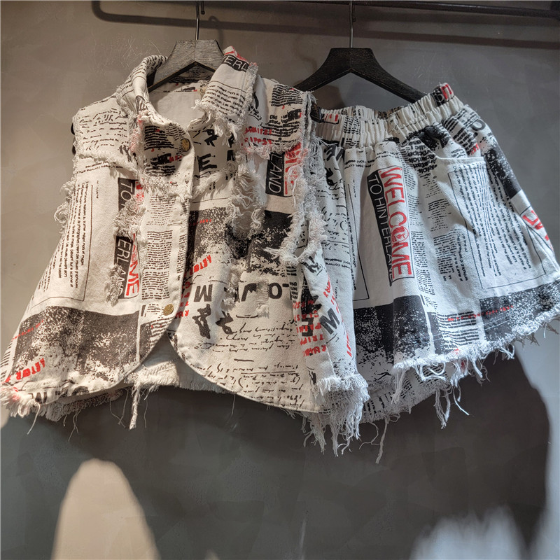 Chic Women Newspapers Letters  - Shorts Denim Frayed avis et prix