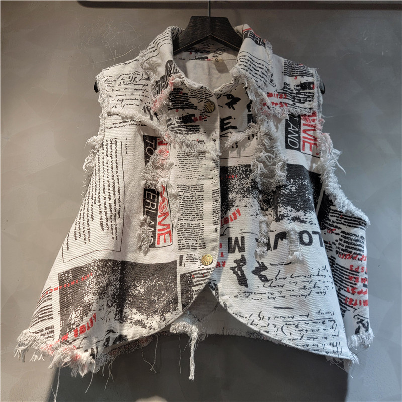 Chic Women Newspapers Letters  - Shorts Denim Frayed avis et prix