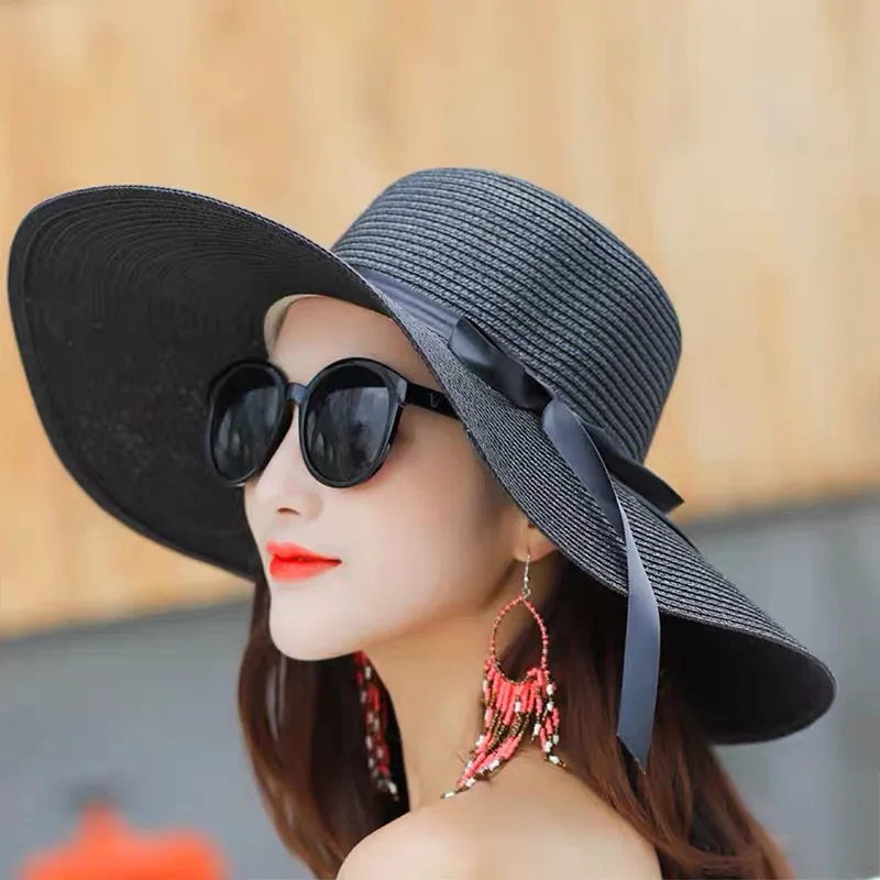 Summer Women Straw Hat Bowknot - Hat Floppy Wide avis et prix
