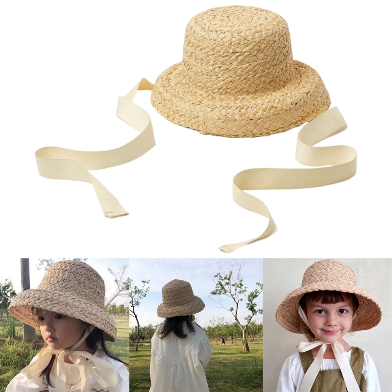 Handwoven Kids Straw  Cap Girl - Hat Floppy Wide avis et prix