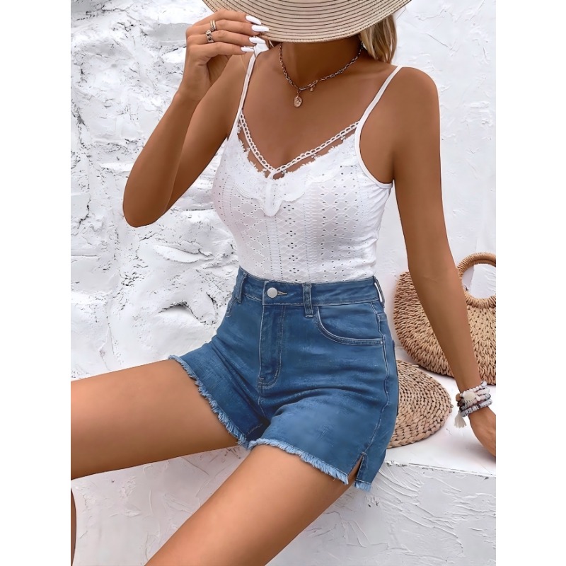 Women's High Waist Denim Short - Shorts Denim Frayed avis et prix