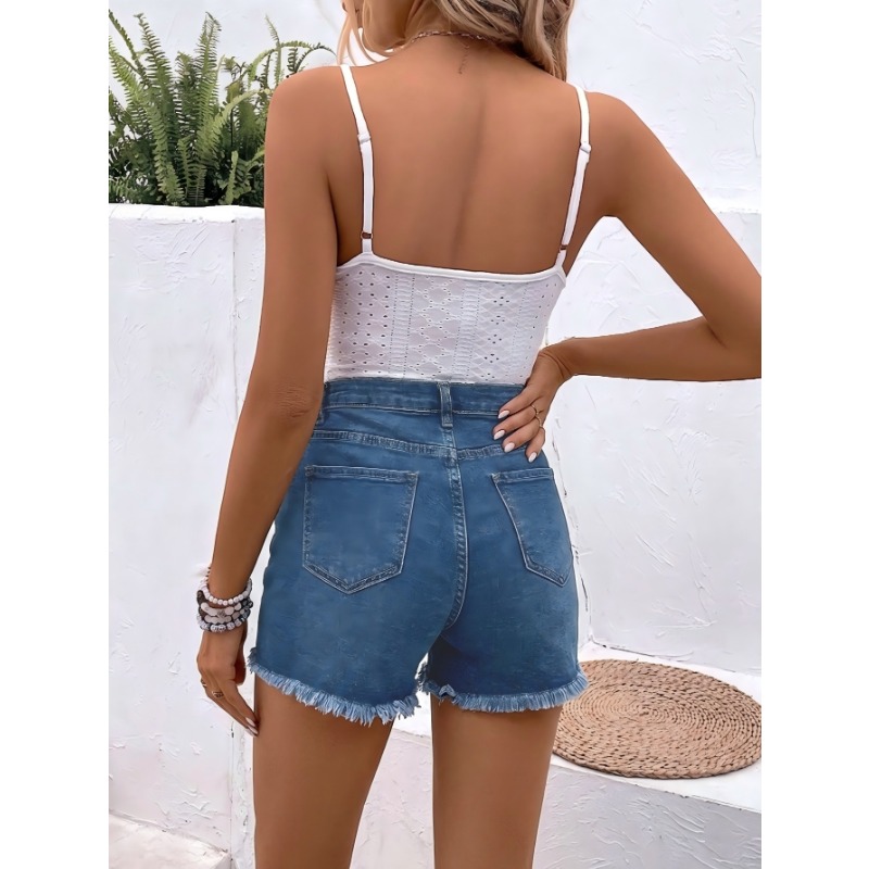 Women's High Waist Denim Short - Shorts Denim Frayed avis et prix